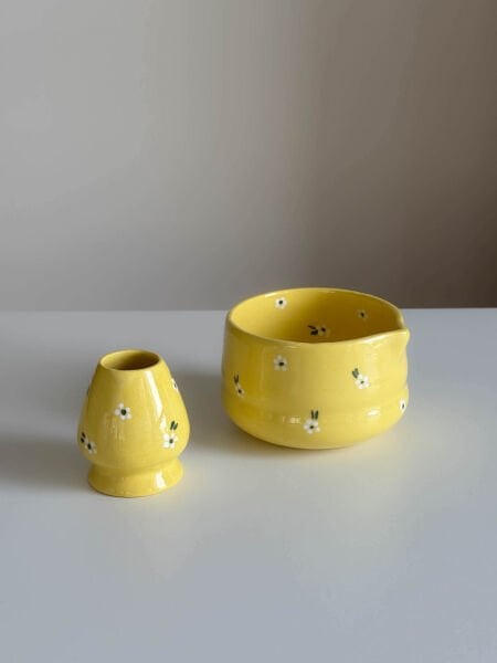 Papatyalı Matcha Chawan & Whisk Tutucu Seti