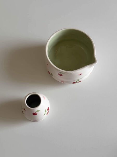 Kirazlı Matcha Chawan & Whisk Tutucu Seti